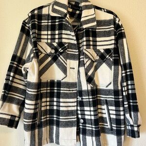 Zara Black and White Plaid Button up Jacket